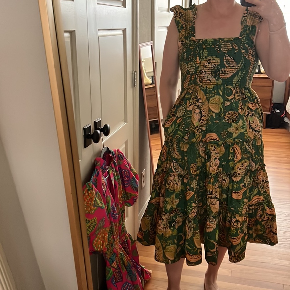 Kourt Calypso Smocked Tiered Midi Nap Dress in Green medium